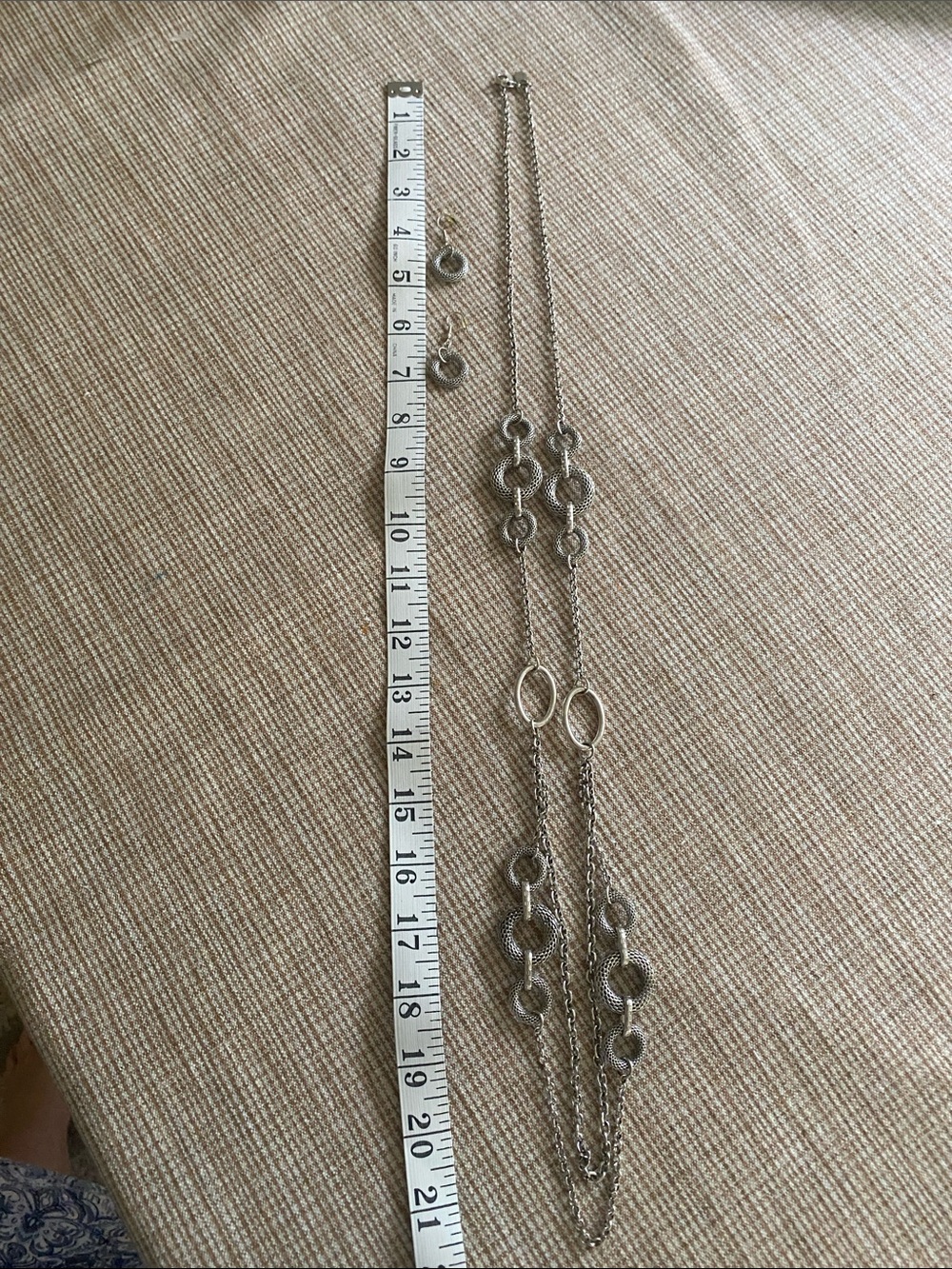 Silver-Tone Multi-Link Long Necklace with Matching Studs